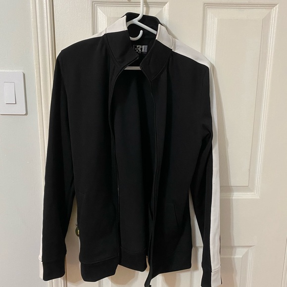 Black Track Jacket with White Striped Sleeves - Picture 2 of 3